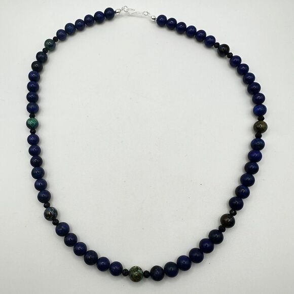 Stunning 20" lapis lazuli, azurite, and goldstone necklace with 925 hardware! - Picture 11 of 14
